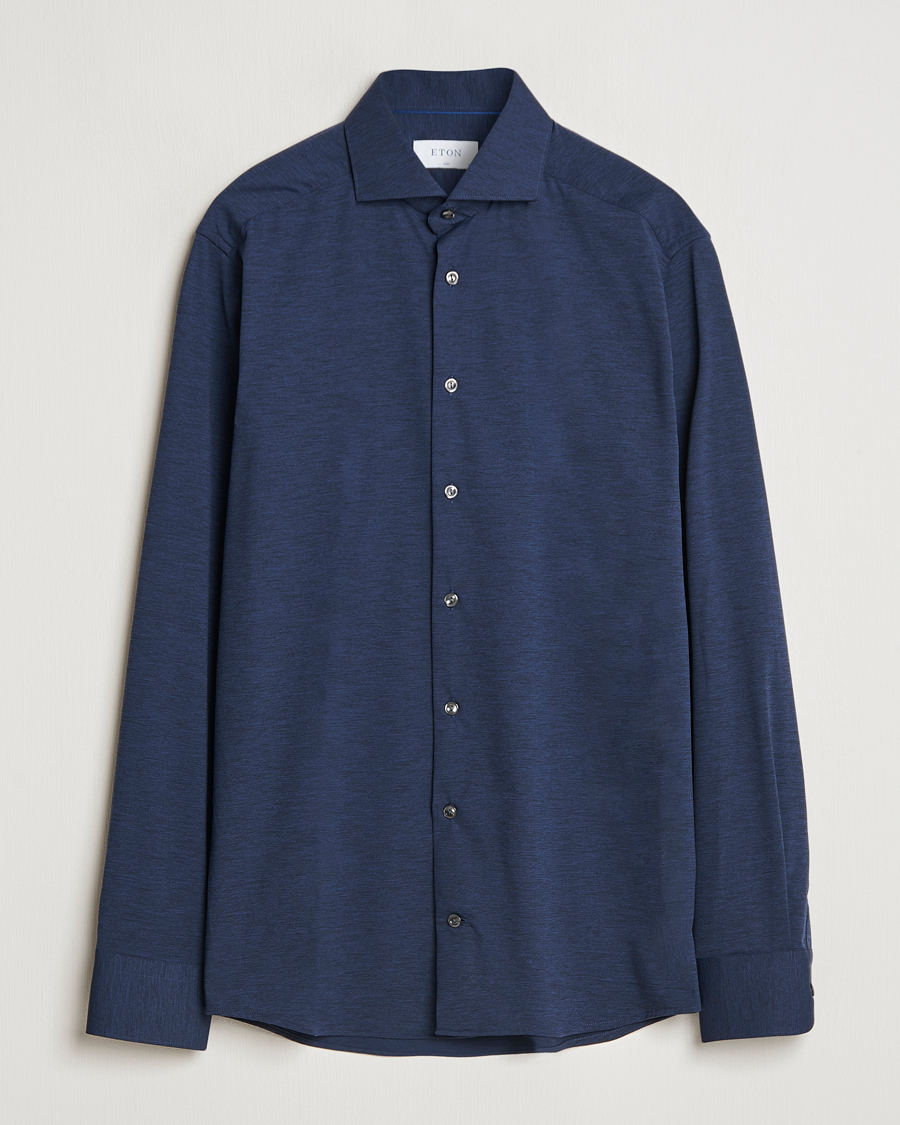 Herr | Skjortor | Eton | Slim Fit Four Way Stretch Shirt Navy Blue