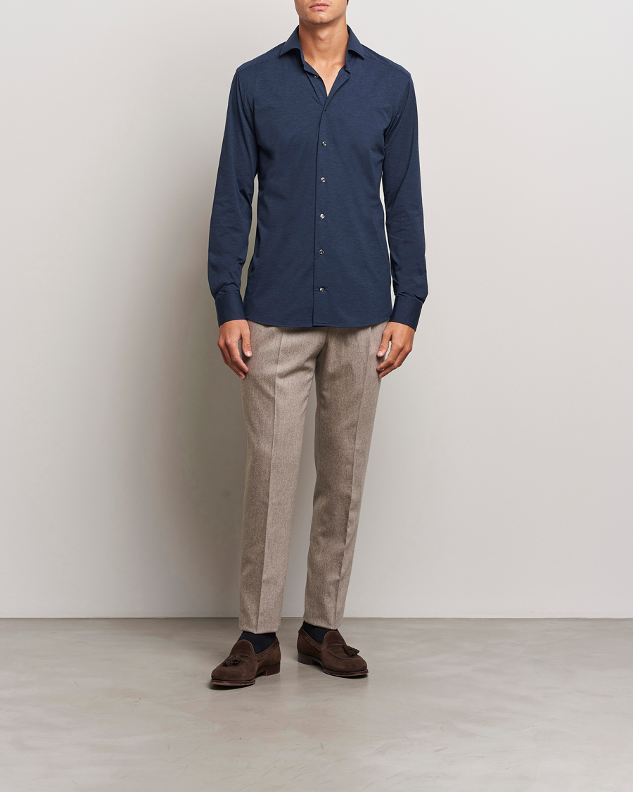 Herr | Skjortor | Eton | Slim Fit Four Way Stretch Shirt Navy Blue