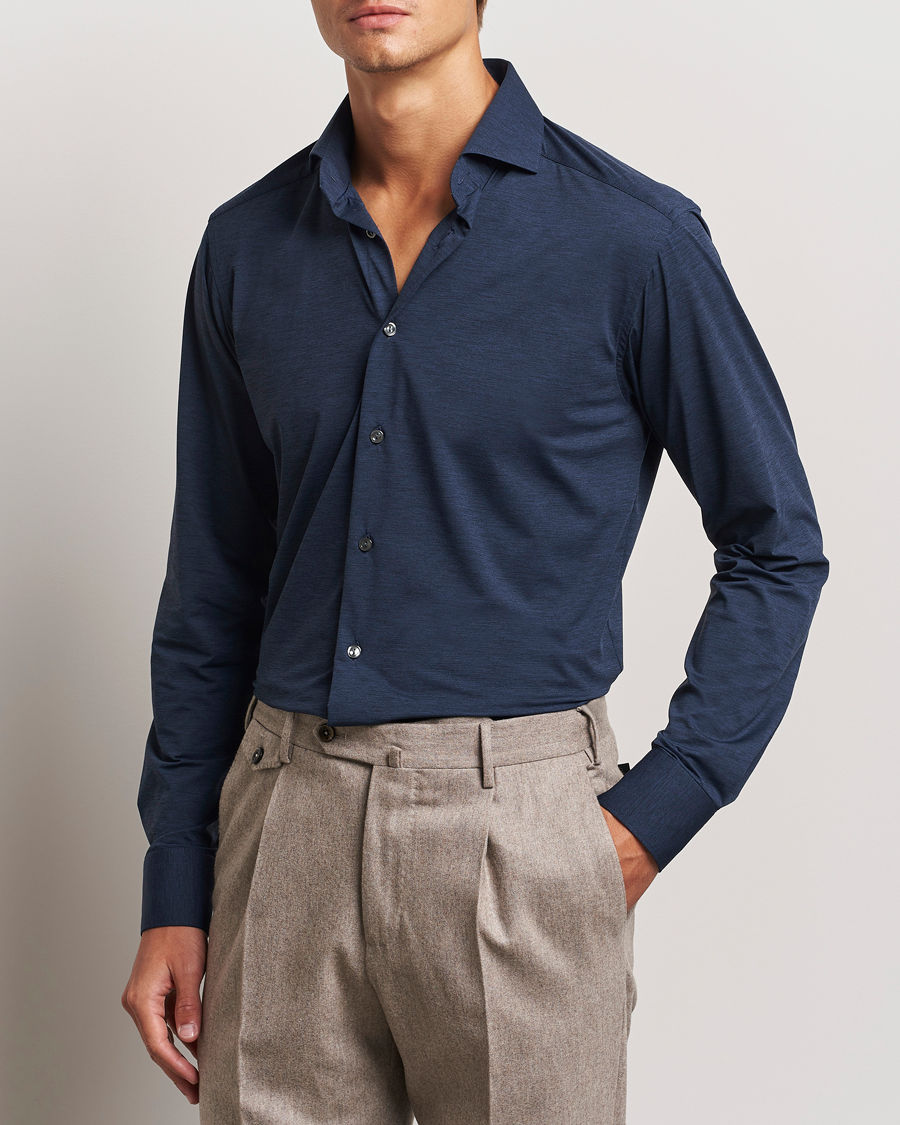 Herr | Skjortor | Eton | Slim Fit Four Way Stretch Shirt Navy Blue