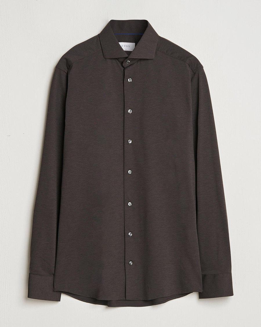 Herr | Skjortor | Eton | Slim Fit Four Way Stretch Shirt Dark Brown