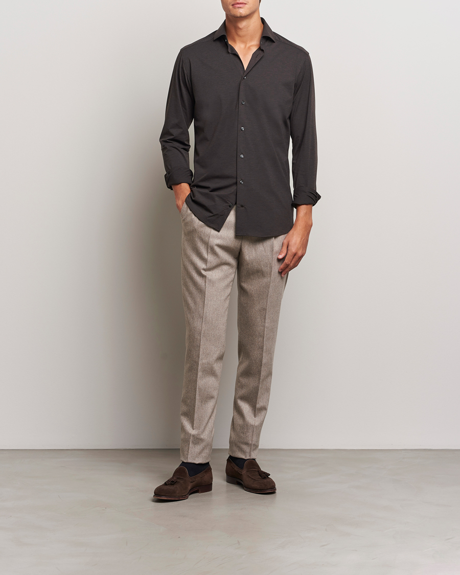 Herr | Skjortor | Eton | Slim Fit Four Way Stretch Shirt Dark Brown