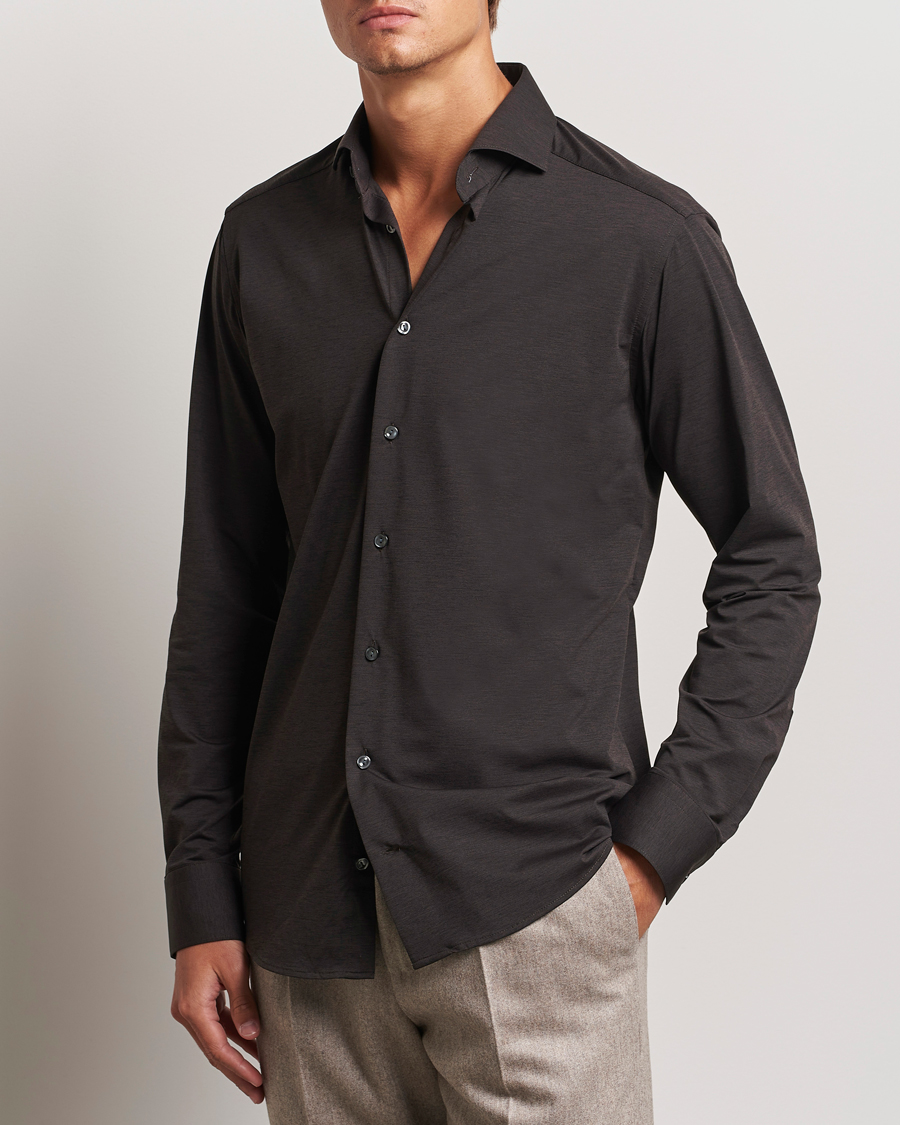 Herr | Skjortor | Eton | Slim Fit Four Way Stretch Shirt Dark Brown
