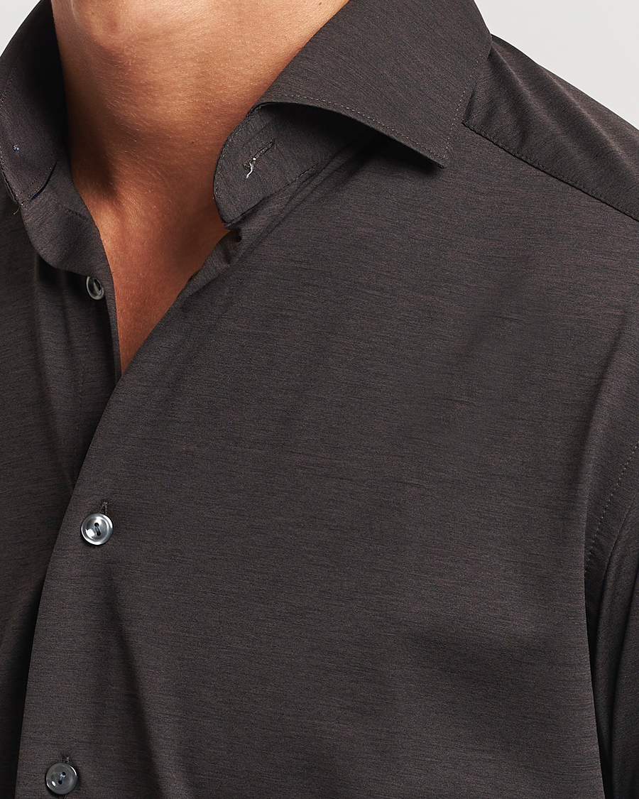 Herr | Skjortor | Eton | Slim Fit Four Way Stretch Shirt Dark Brown