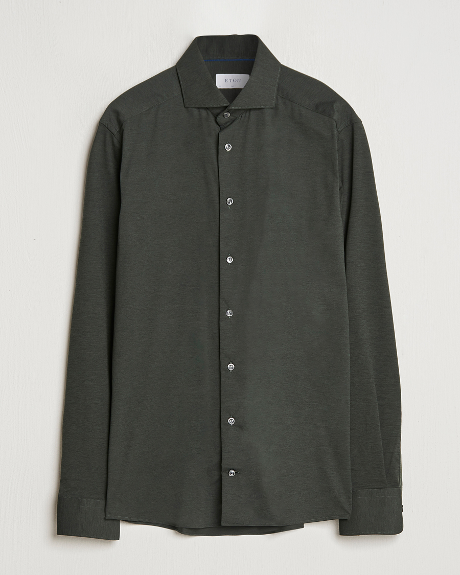 Herr | Skjortor | Eton | Slim Fit Four Way Stretch Shirt Dark Green