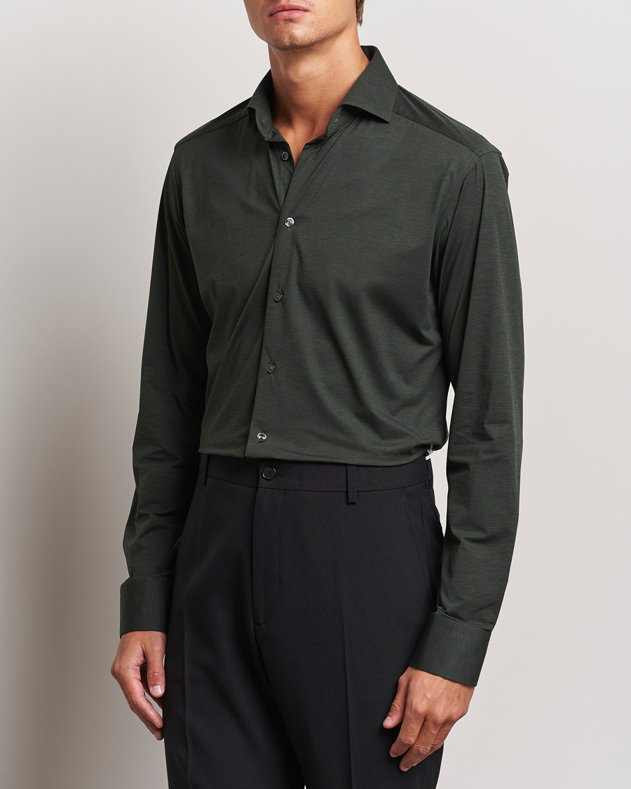 Herr | Skjortor | Eton | Slim Fit Four Way Stretch Shirt Dark Green