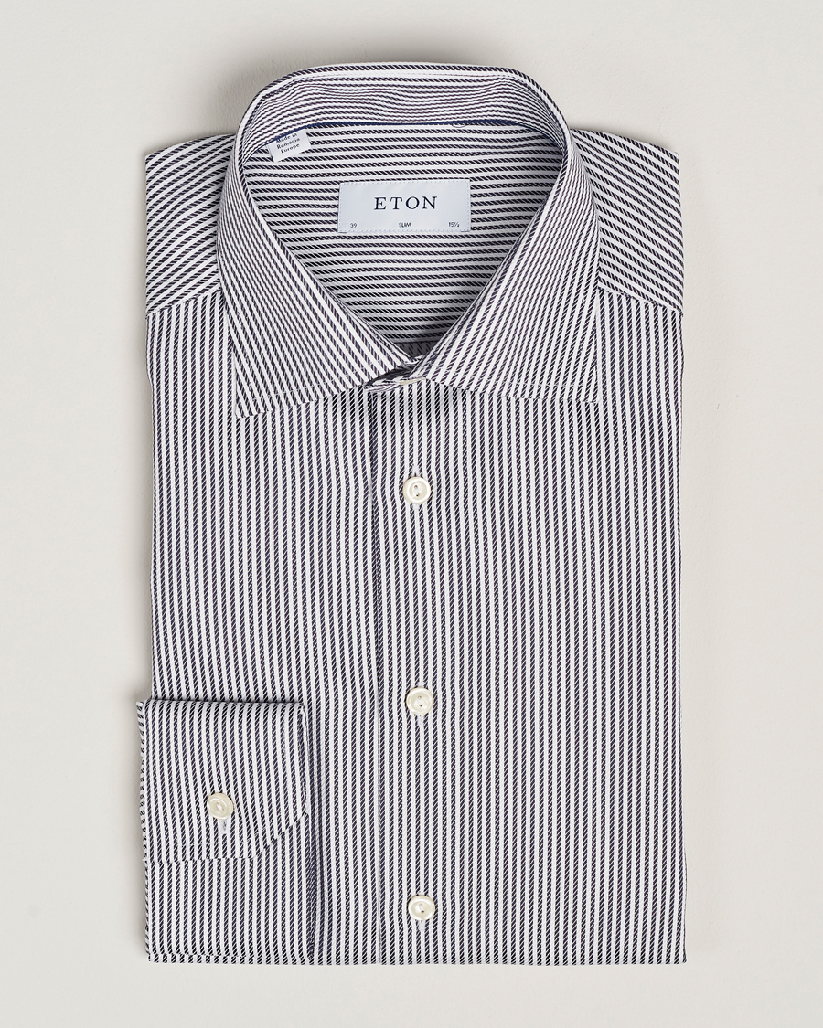 Herr | Skjortor | Eton | Slim Fit Signature Twill Striped Shirt Grey/White