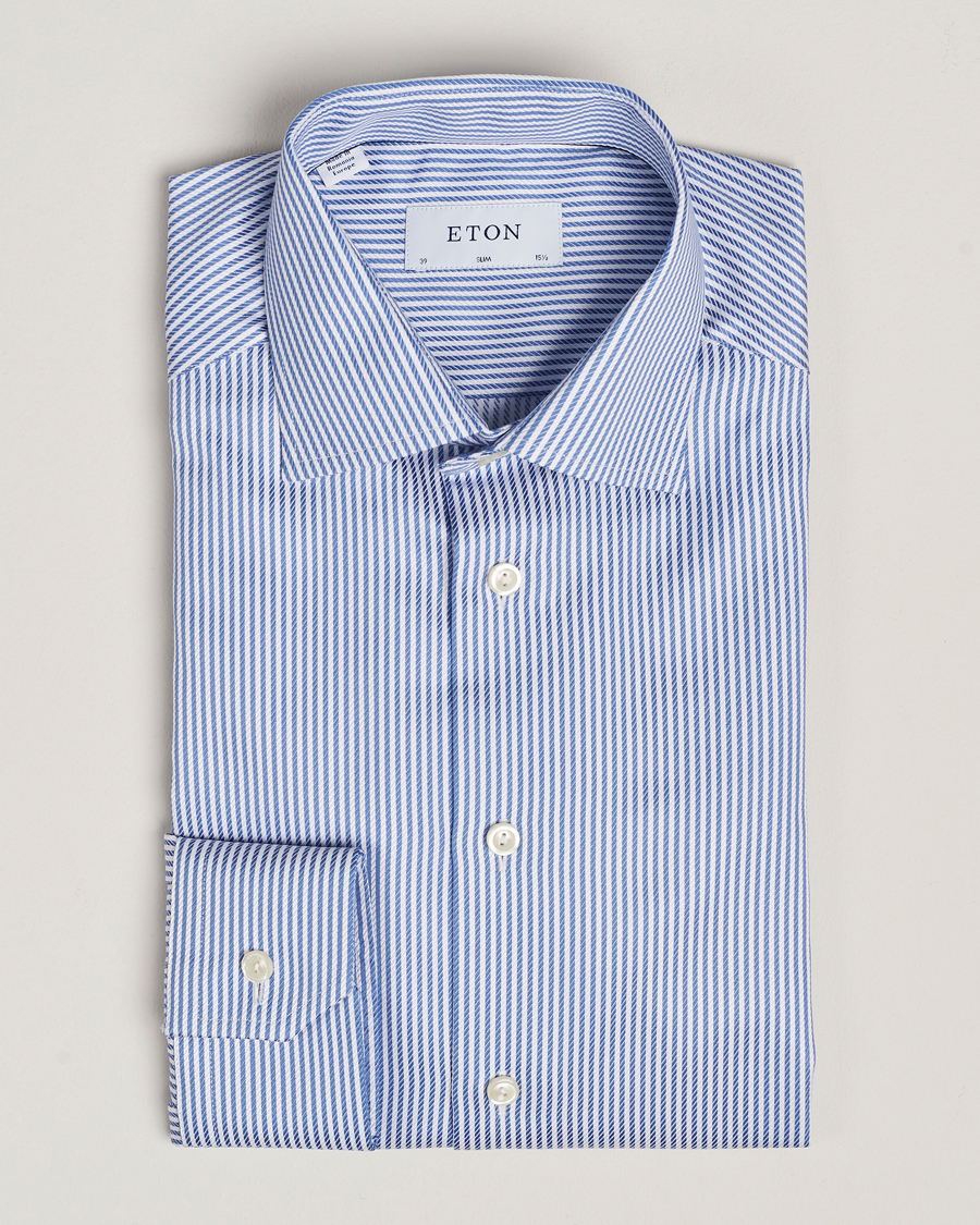 Herr | Skjortor | Eton | Slim Fit Signature Twill Striped Shirt Blue/White