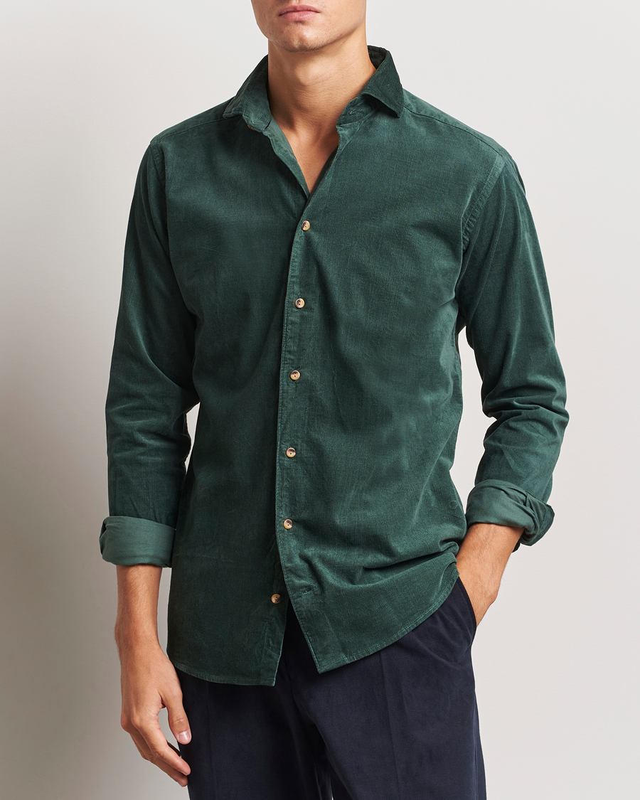 Herr | Skjortor | Eton | Slim Fit Fine Wale Corduroy Shirt Dark Green