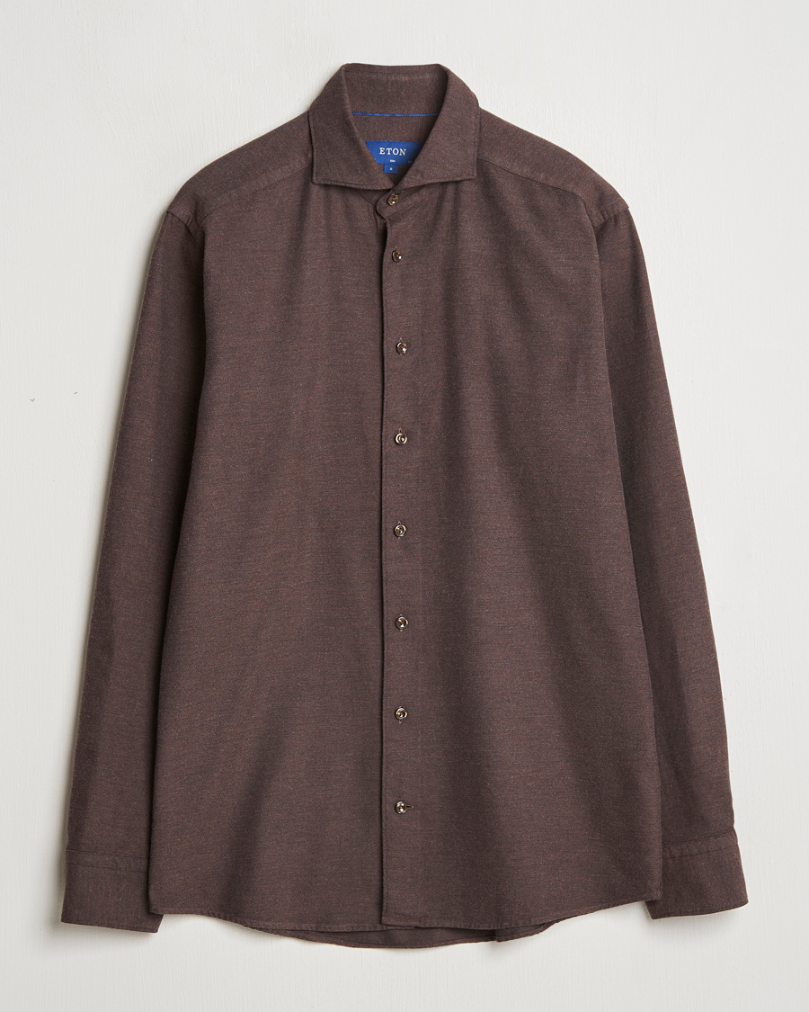 Herr | Skjortor | Eton | Slim Fit Twill Flannel Shirt Dark Brown