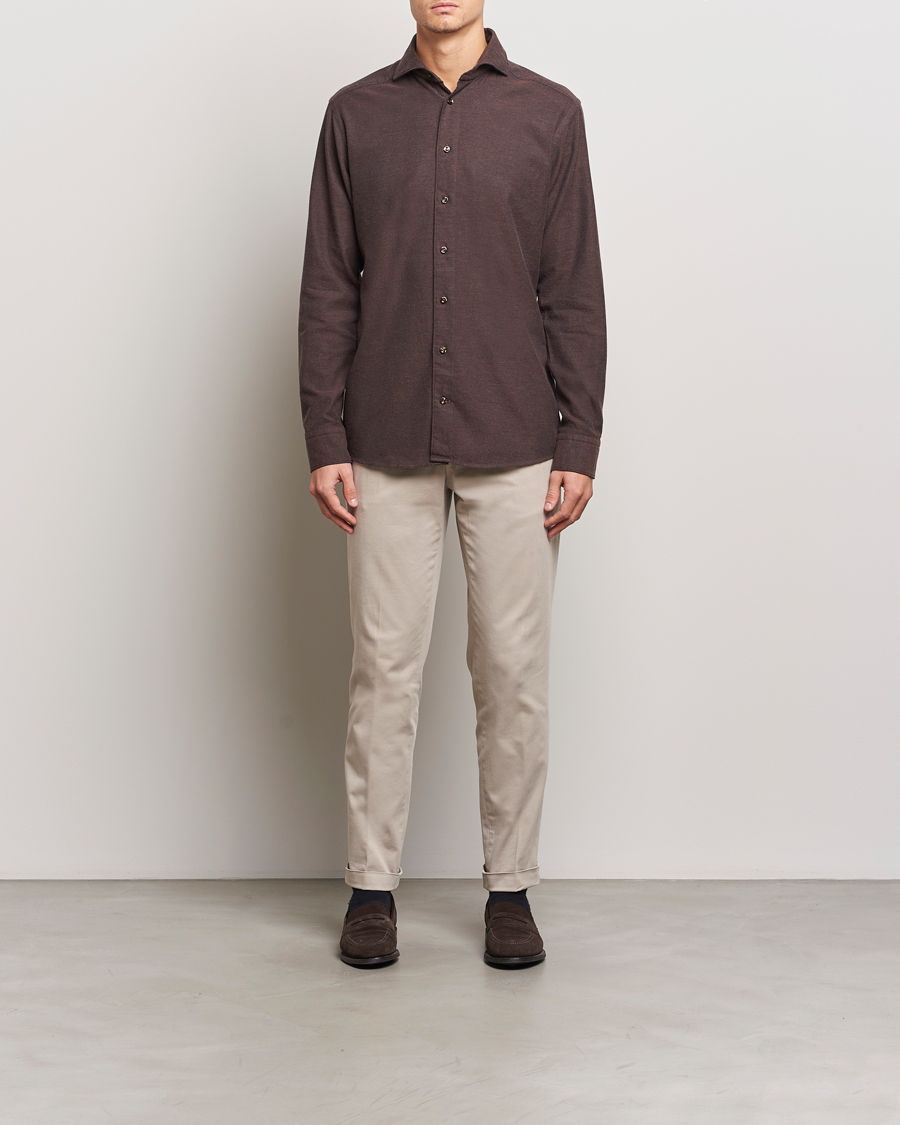 Herr | Skjortor | Eton | Slim Fit Twill Flannel Shirt Dark Brown