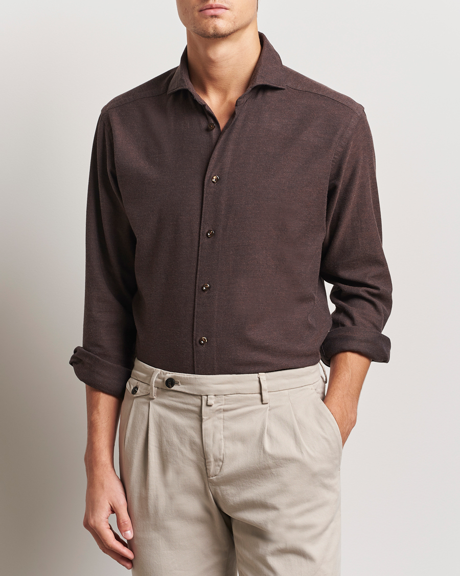 Herr | Skjortor | Eton | Slim Fit Twill Flannel Shirt Dark Brown