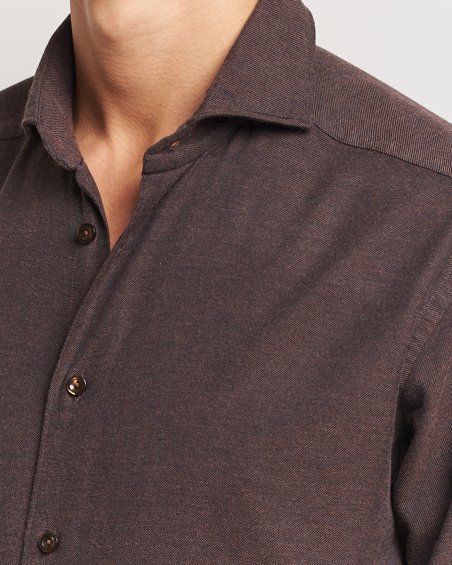 Herr | Skjortor | Eton | Slim Fit Twill Flannel Shirt Dark Brown
