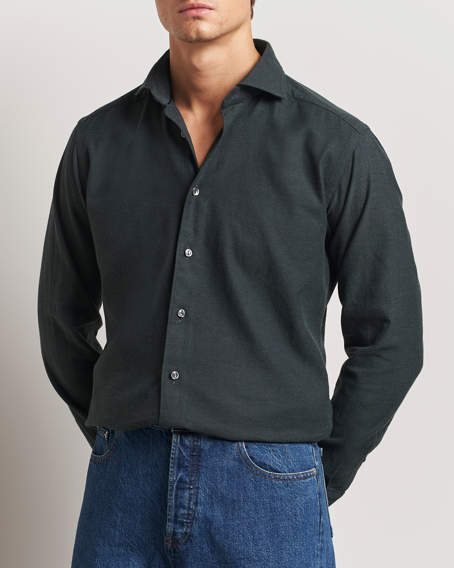 Herr | Skjortor | Eton | Slim Fit Twill Flannel Shirt Dark Green