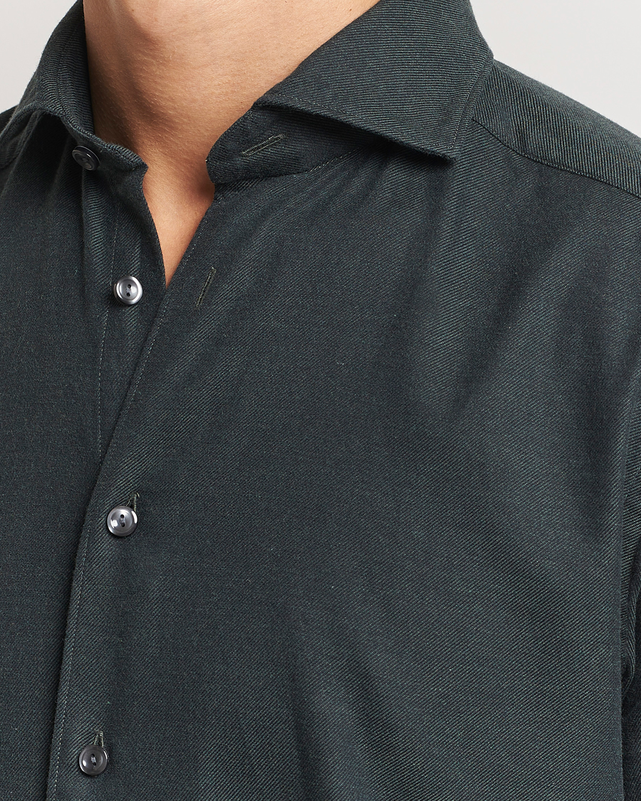 Herr | Skjortor | Eton | Slim Fit Twill Flannel Shirt Dark Green