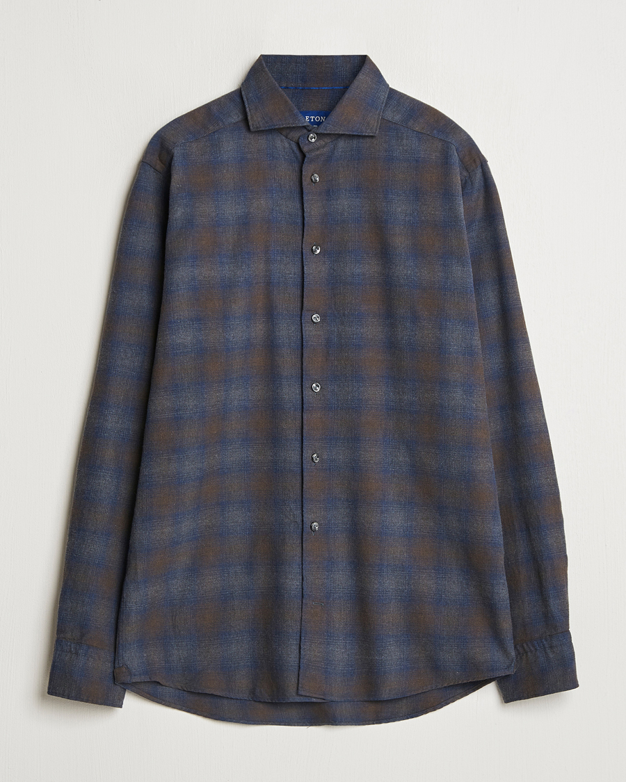 Herr | Skjortor | Eton | Slim Fit Checked Flannel Shirt Navy Blue