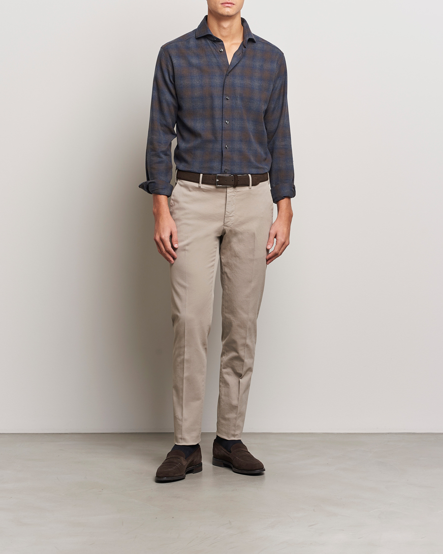 Herr | Skjortor | Eton | Slim Fit Checked Flannel Shirt Navy Blue