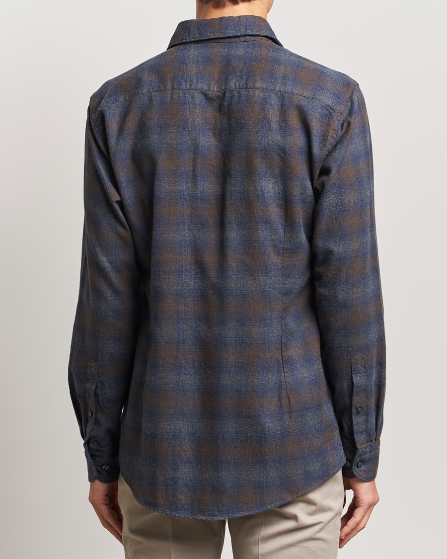 Herr | Skjortor | Eton | Slim Fit Checked Flannel Shirt Navy Blue