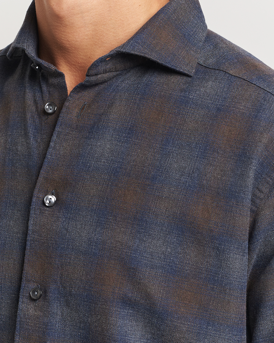 Herr | Skjortor | Eton | Slim Fit Checked Flannel Shirt Navy Blue