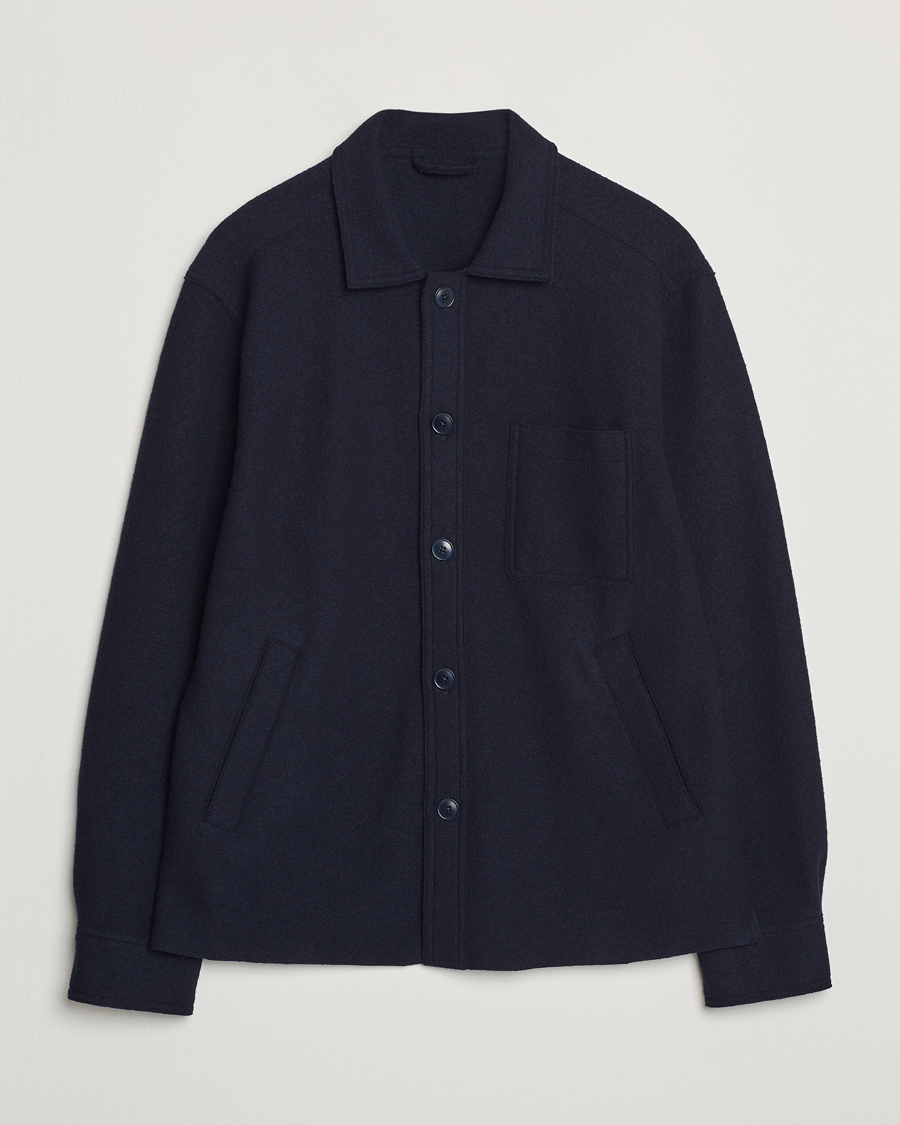 Herr | Skjortor | Eton | Boiled Wool Overshirt Navy Blue