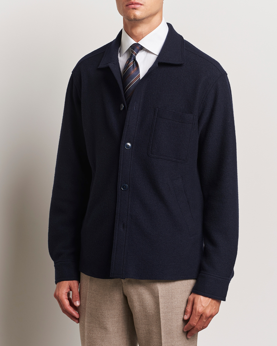 Herr | Skjortor | Eton | Boiled Wool Overshirt Navy Blue