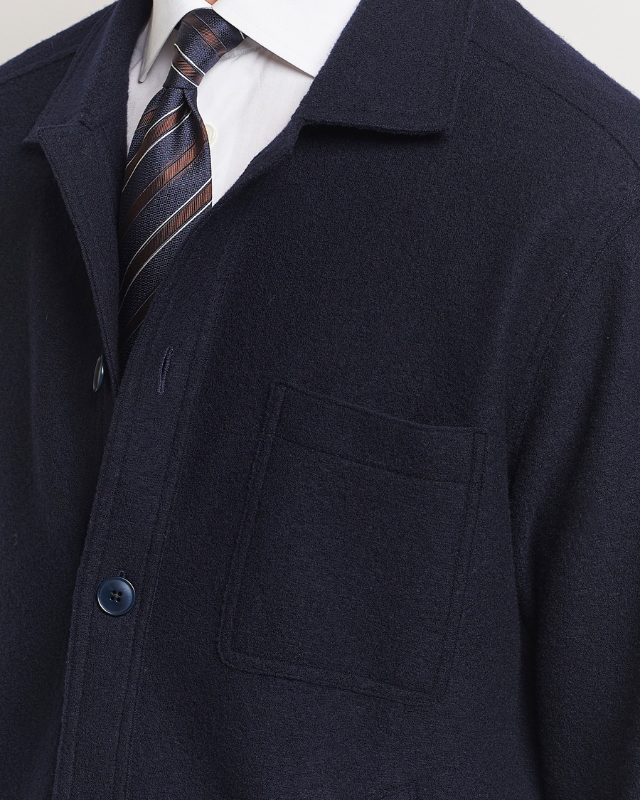 Herr | Skjortor | Eton | Boiled Wool Overshirt Navy Blue