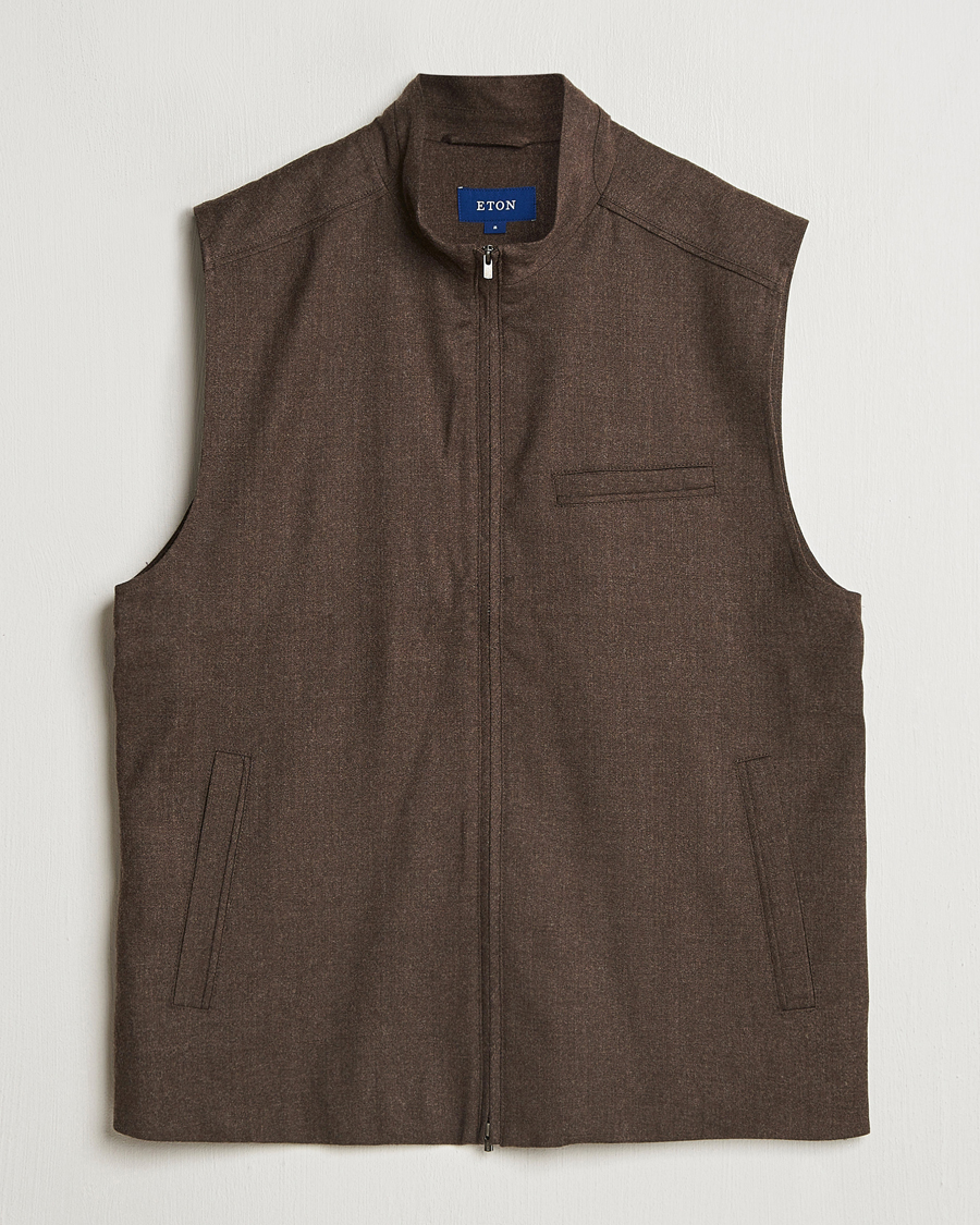 Herr | Jackor | Eton | Wool Flannel Vest Dark Brown
