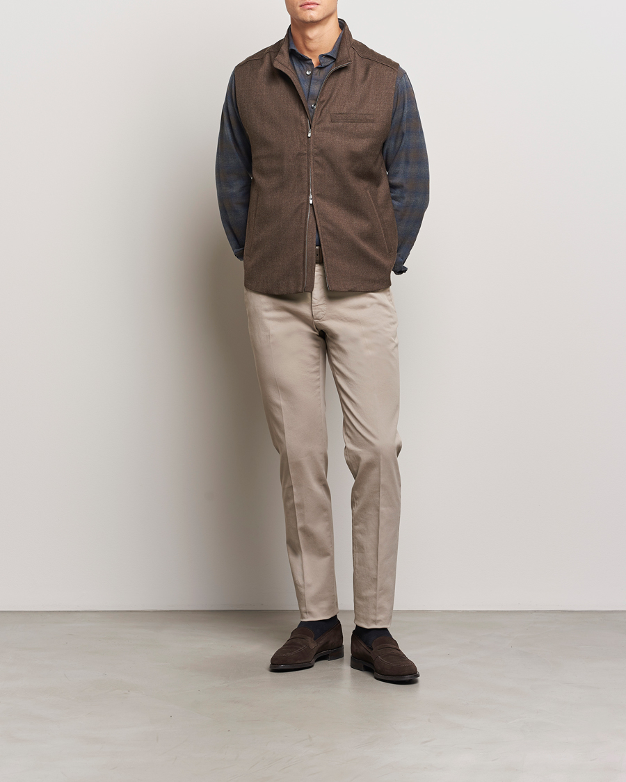 Herr | Jackor | Eton | Wool Flannel Vest Dark Brown