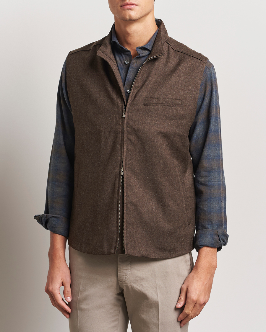 Herr | Jackor | Eton | Wool Flannel Vest Dark Brown