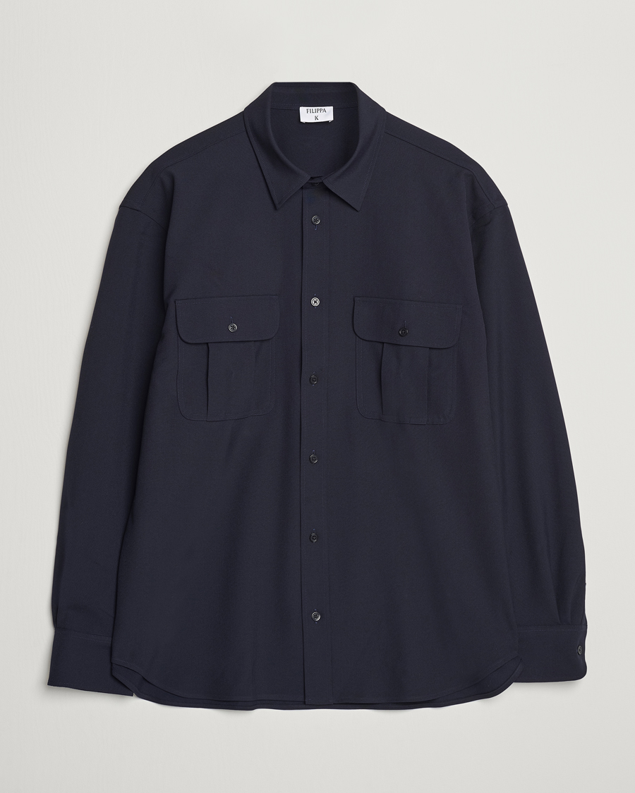 Herr | Skjortor | Filippa K | Relaxed Flannel Patch Pocket Shirt Navy