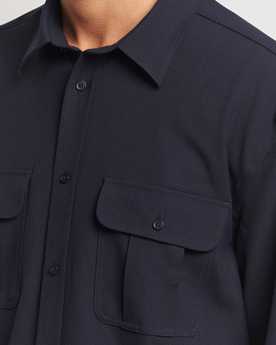 Herr | Skjortor | Filippa K | Relaxed Flannel Patch Pocket Shirt Navy