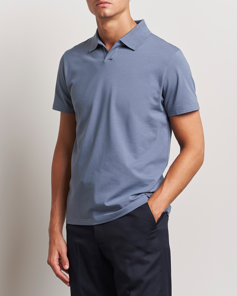 Herr | Pikéer | Filippa K | Soft Lycra Polo T-Shirt Grey Blue