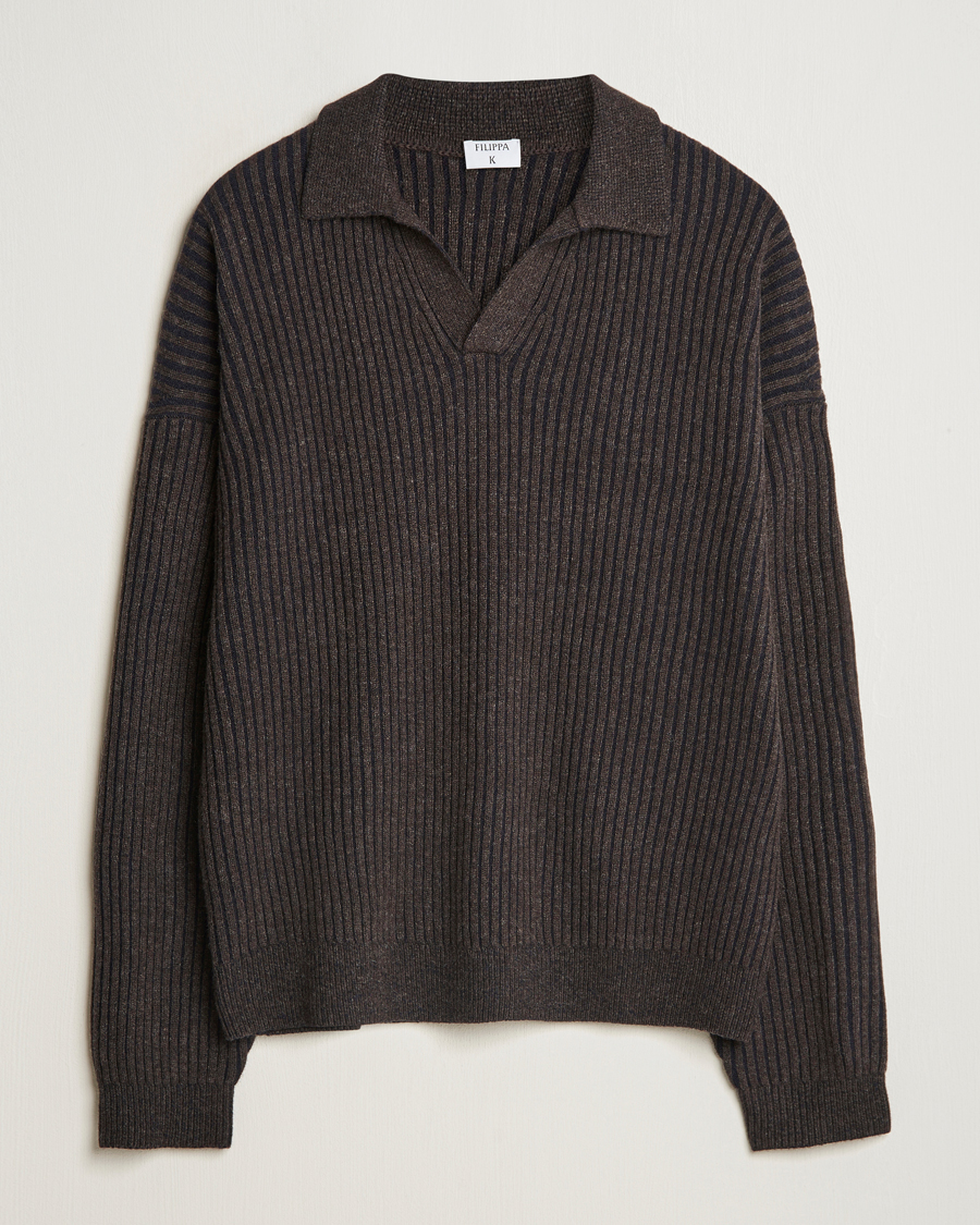 Herr | Tröjor | Filippa K | Rib Knitted Polo Shirt Mocha/Navy