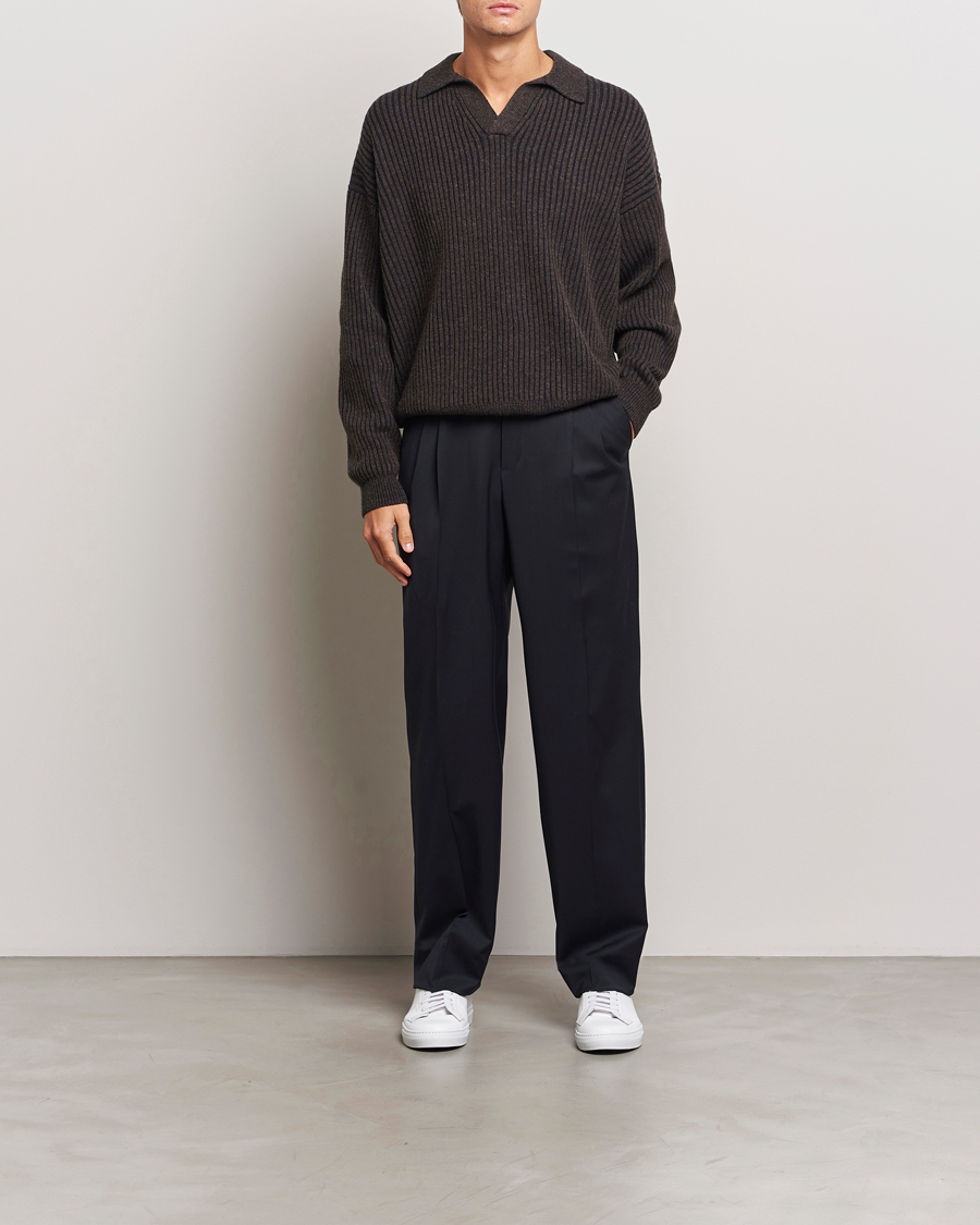Herr | Tröjor | Filippa K | Rib Knitted Polo Shirt Mocha/Navy