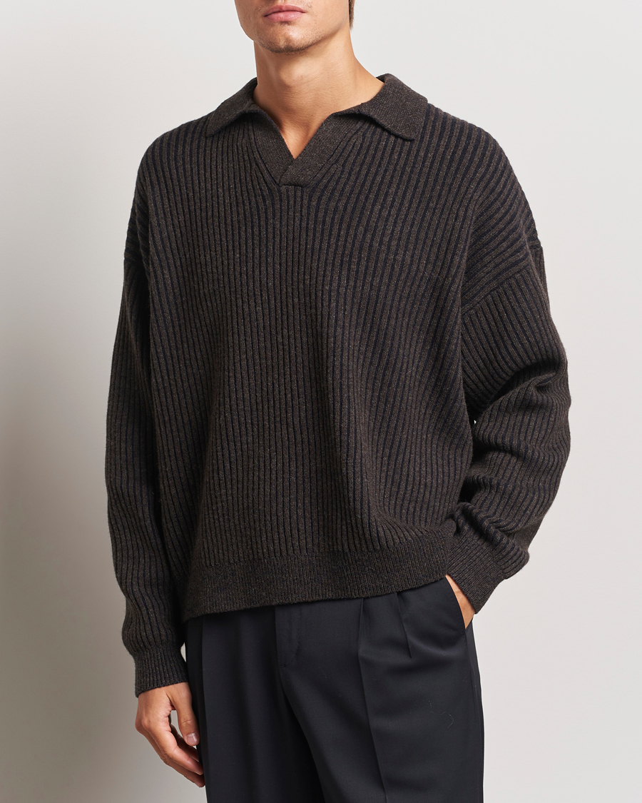 Herr | Tröjor | Filippa K | Rib Knitted Polo Shirt Mocha/Navy