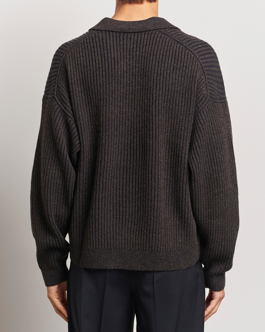 Herr | Tröjor | Filippa K | Rib Knitted Polo Shirt Mocha/Navy