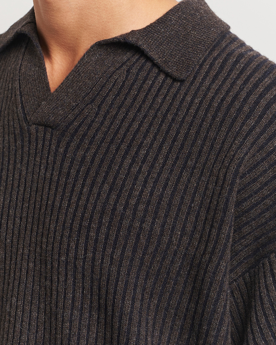 Herr | Tröjor | Filippa K | Rib Knitted Polo Shirt Mocha/Navy