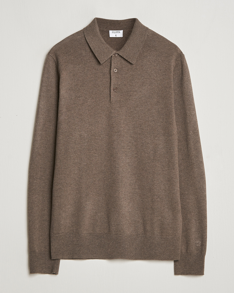 Herr | Tröjor | Filippa K | Knitted Polo Shirt Dark Sage Melange