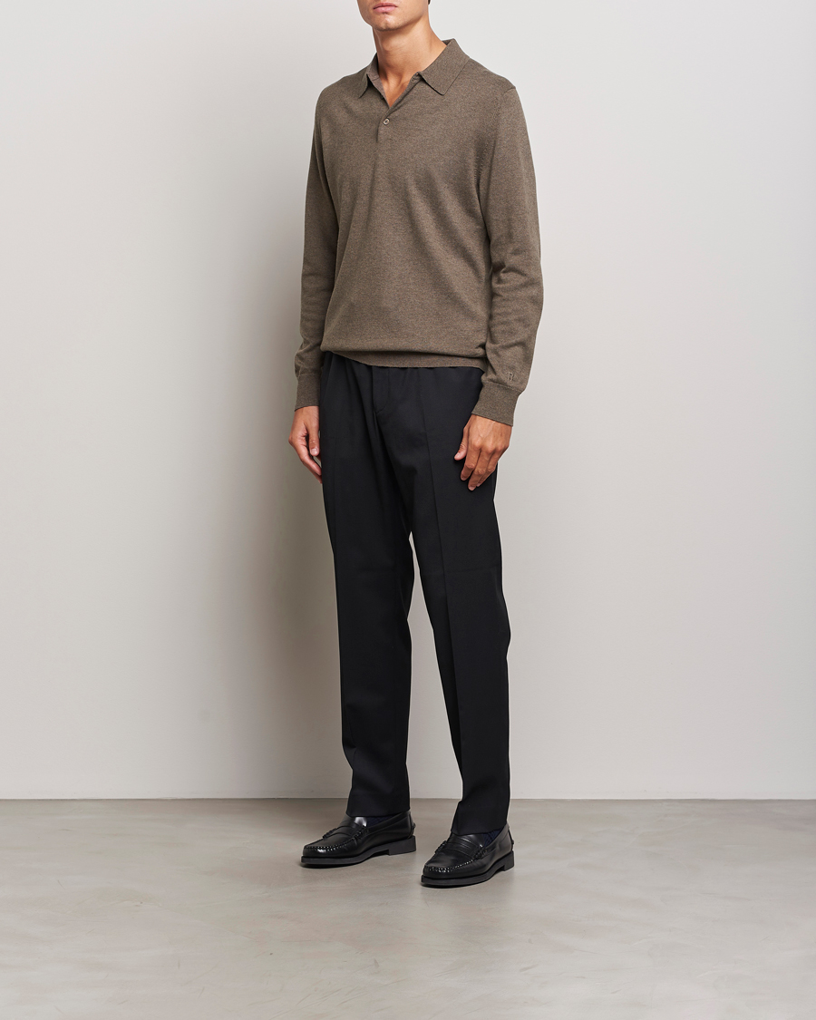 Herr | Tröjor | Filippa K | Knitted Polo Shirt Dark Sage Melange