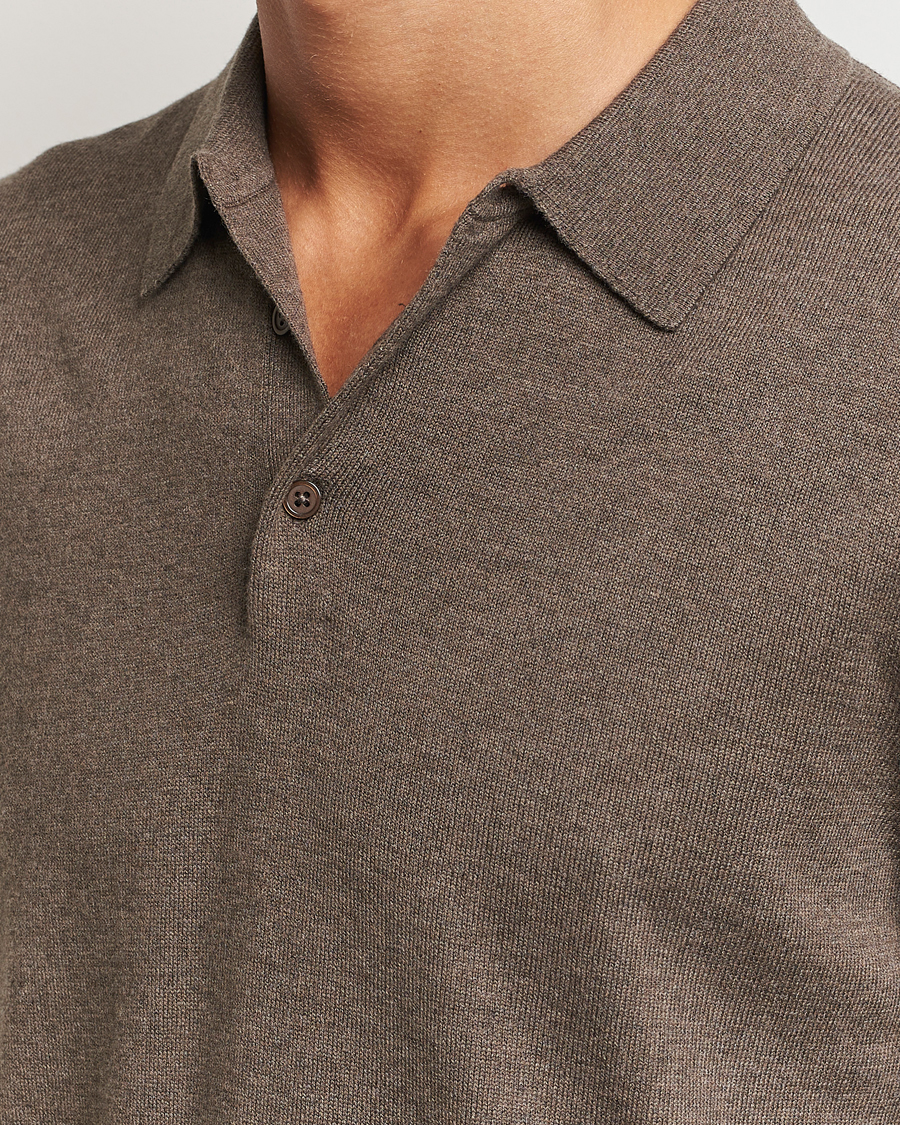 Herr | Tröjor | Filippa K | Knitted Polo Shirt Dark Sage Melange