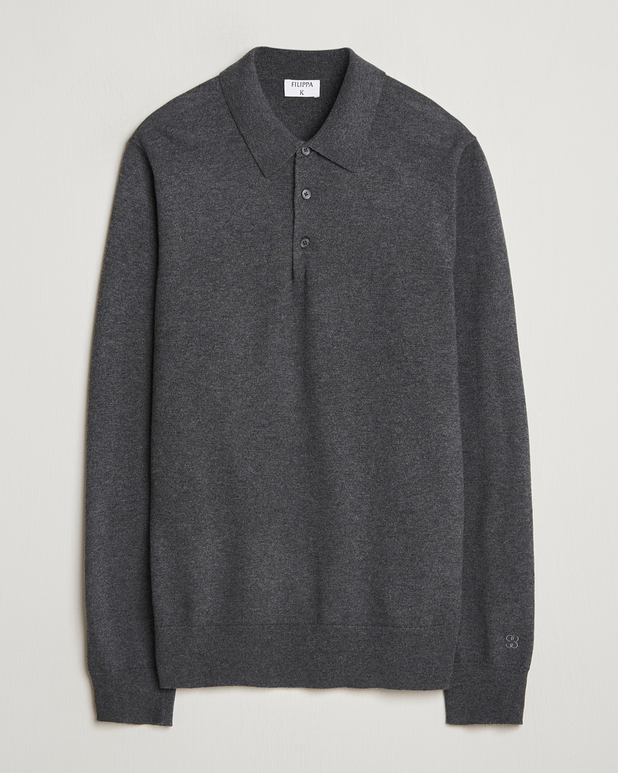 Herr | Tröjor | Filippa K | Knitted Polo Shirt Dark Grey Melange