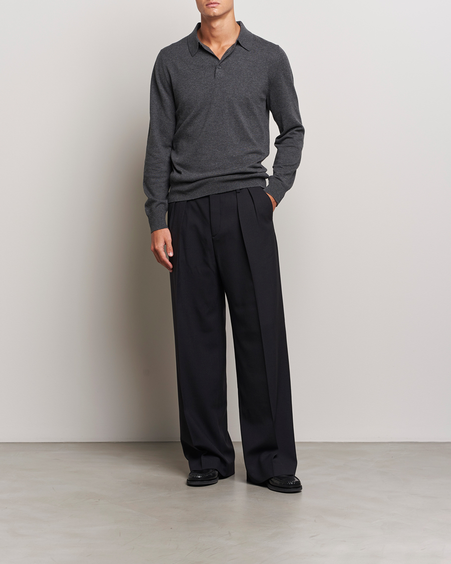 Herr | Tröjor | Filippa K | Knitted Polo Shirt Dark Grey Melange