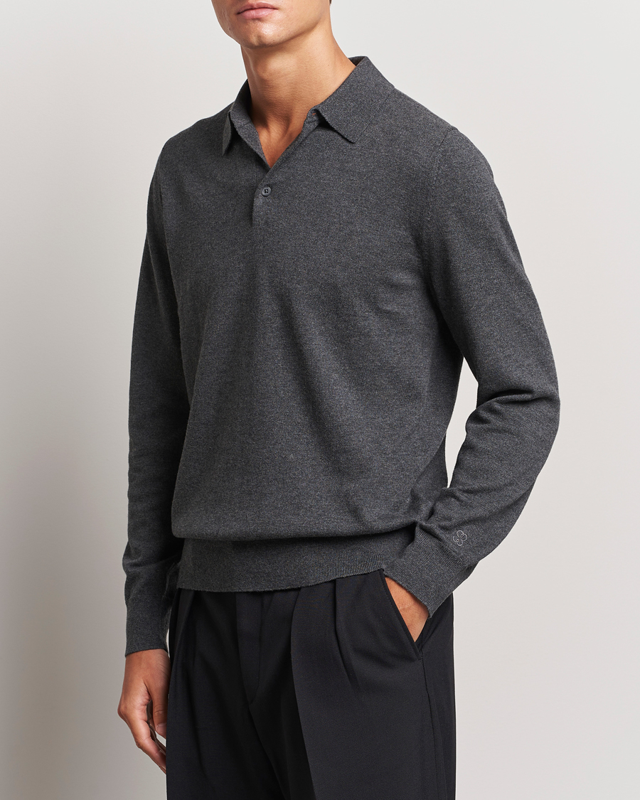 Herr | Tröjor | Filippa K | Knitted Polo Shirt Dark Grey Melange