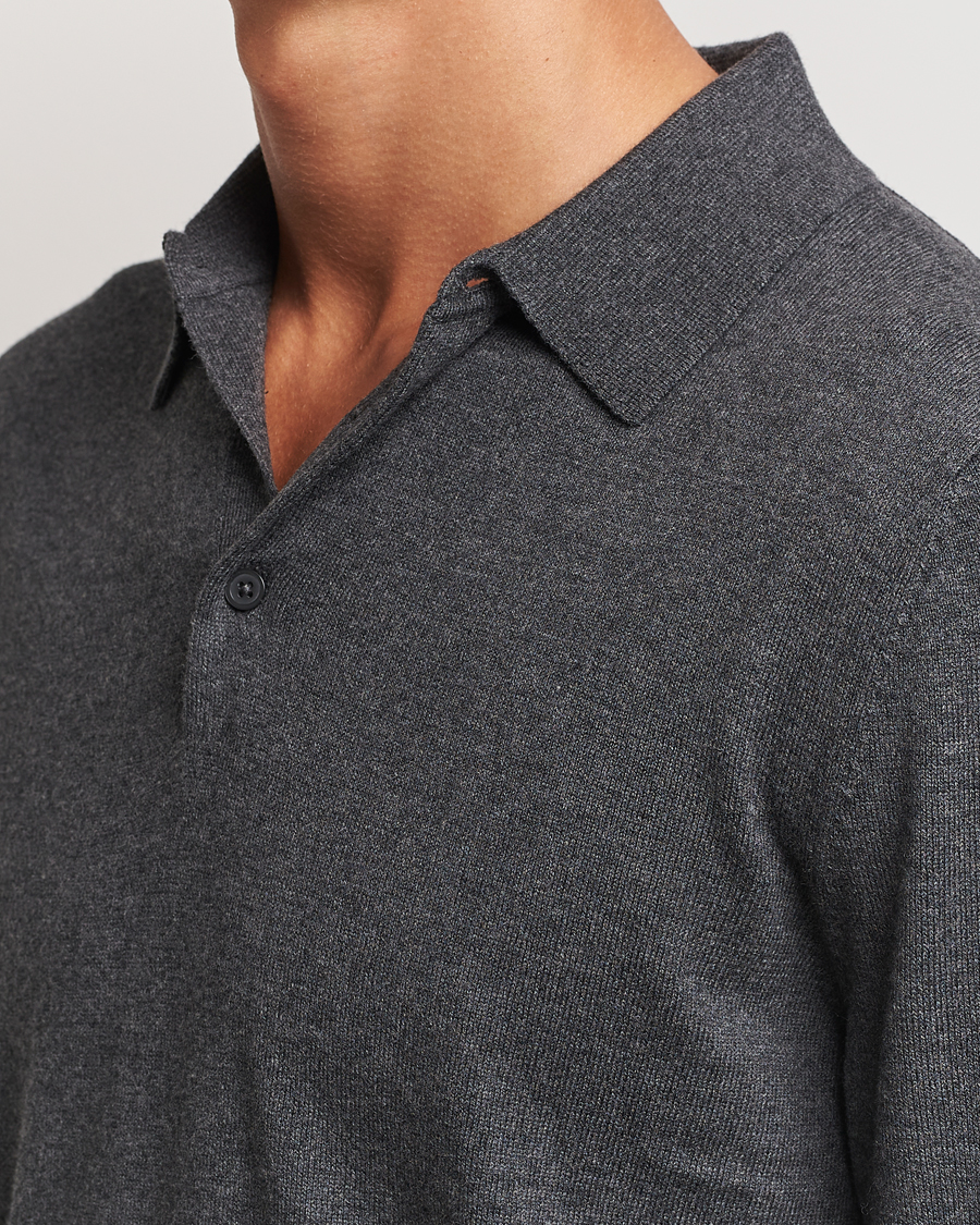 Herr | Tröjor | Filippa K | Knitted Polo Shirt Dark Grey Melange