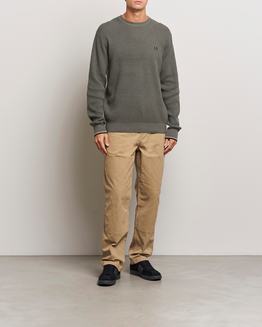 Herr | Tröjor | Fred Perry | Waffle Stitch Jumper Field Green