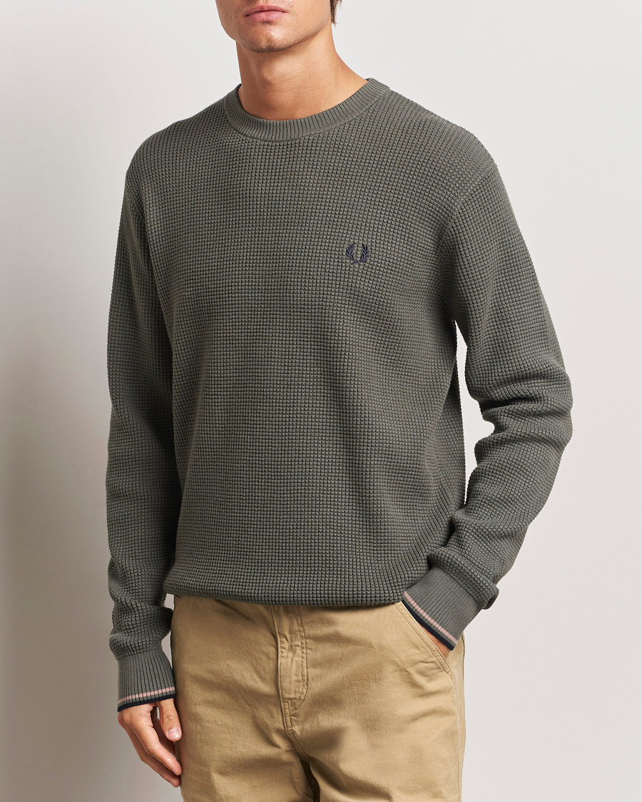 Herr | Tröjor | Fred Perry | Waffle Stitch Jumper Field Green