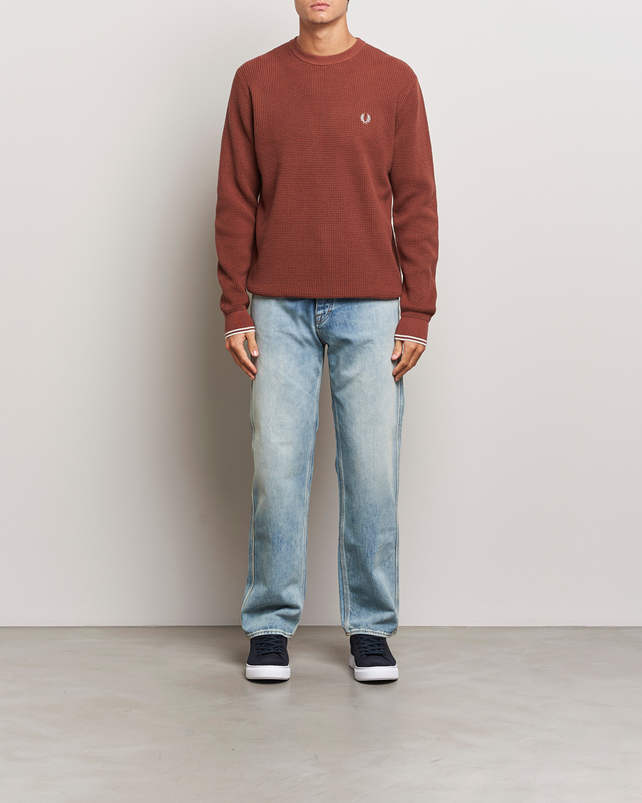 Herr | Tröjor | Fred Perry | Waffle Stitch Jumper Whiskey Brown