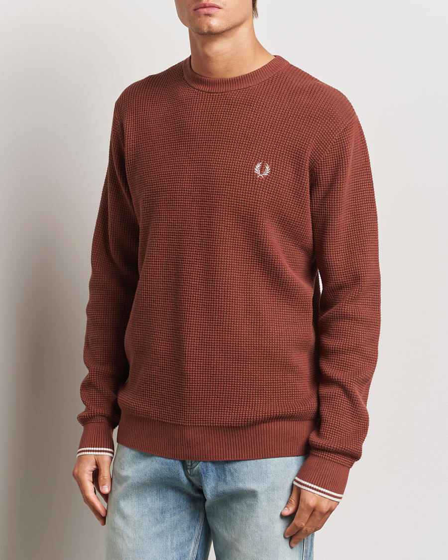 Herr | Tröjor | Fred Perry | Waffle Stitch Jumper Whiskey Brown