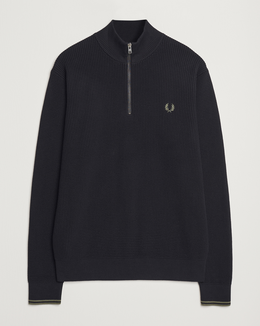 Herr | Tröjor | Fred Perry | Waffle Stitch Half Zip Black