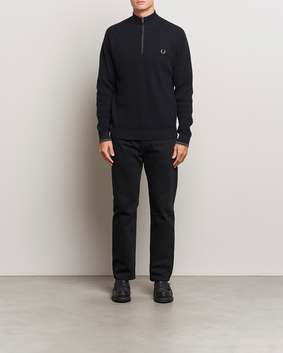 Herr | Tröjor | Fred Perry | Waffle Stitch Half Zip Black
