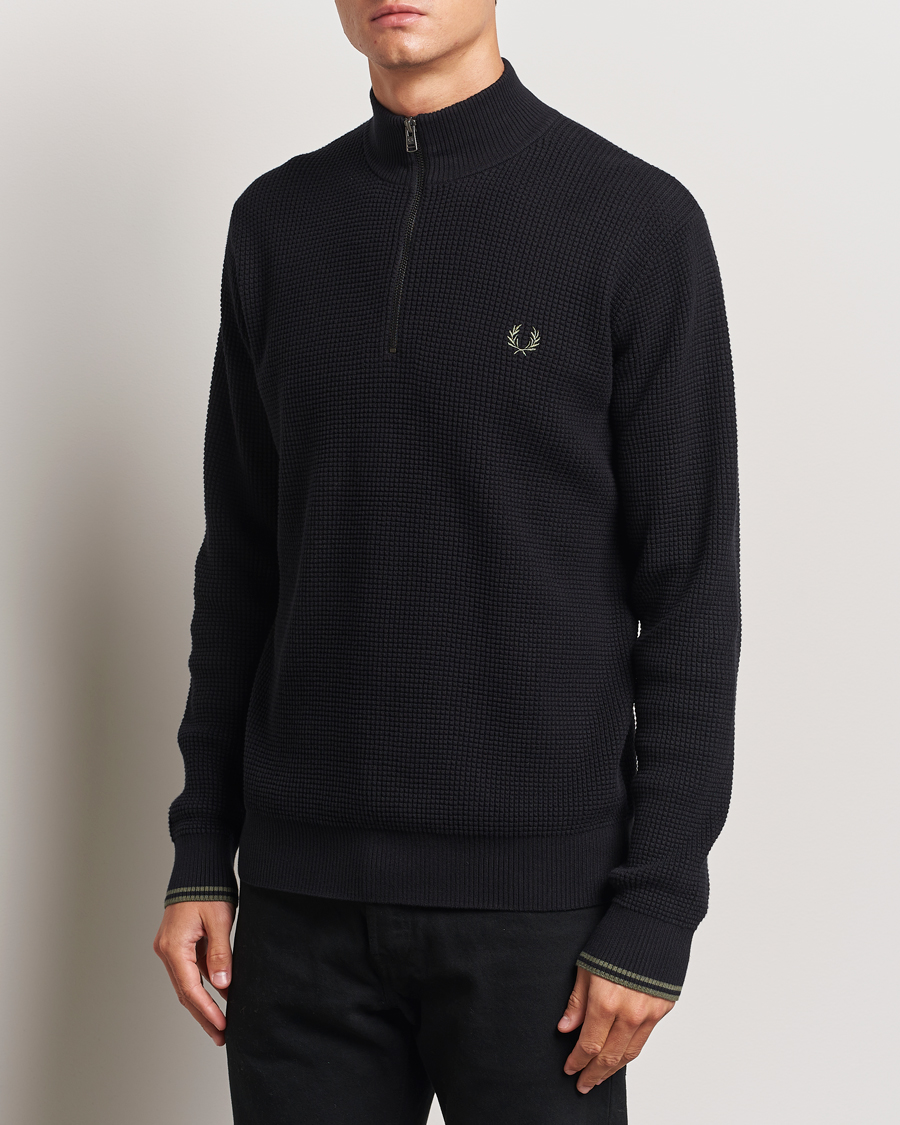 Herr | Tröjor | Fred Perry | Waffle Stitch Half Zip Black